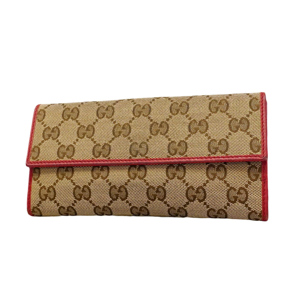 Gucci Long Wallet GG Canvas Beige Cream Red